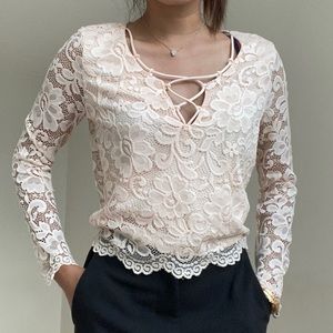Lace Long Sleeve Top Forever 21 Pink